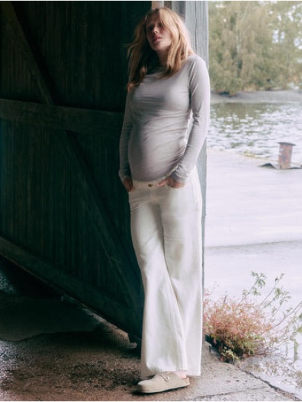 H&M Maternity Wide-Leg Jeans in White